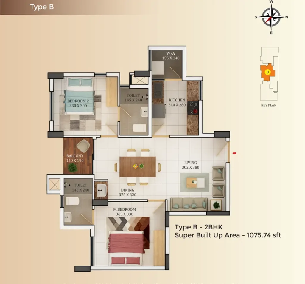 Super Built Up 1075.74 Sq.ft.