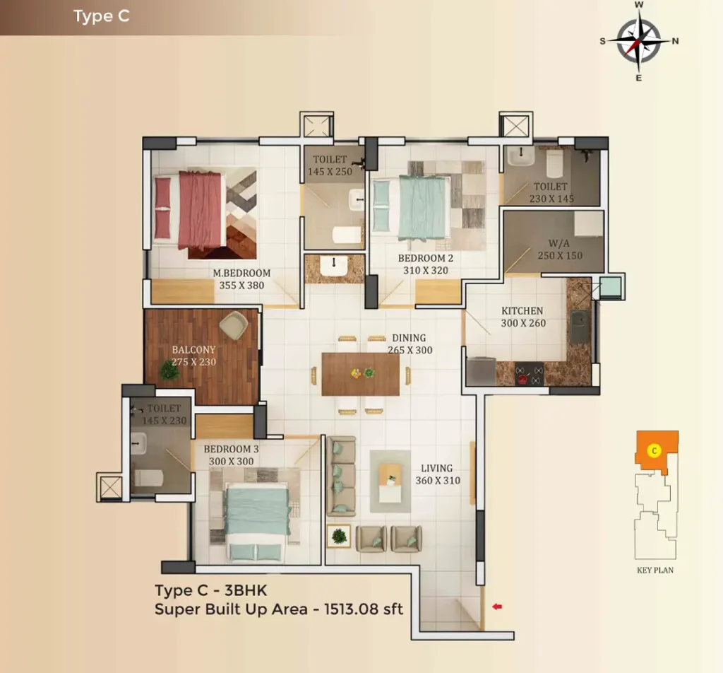 Super Built Up 1513.08 Sq.ft.